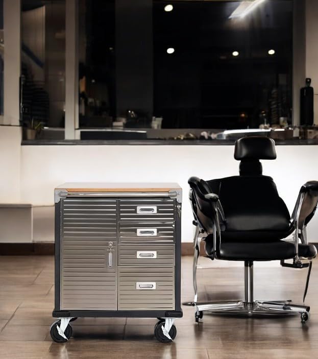 Heavy Duty Rolling Storage Cabinet with Wheels and Drawers, Workstation for Garage, Office, Workshop, 1 Door, 4 Drawer (28" W x 25" D x 34.5" H), Graphite