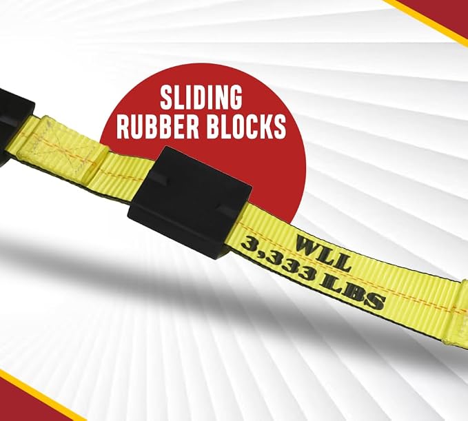 Mytee Products 4 Pack 2" x9' Car Hauler Straps for Trailer w/Ratchet, Swivel J Hook & Rubber Block - 10,000 lbs Breaking Strength Over The Wheel Tire Straps for UTV Hauler - Vehicle Car Tie Down Kit