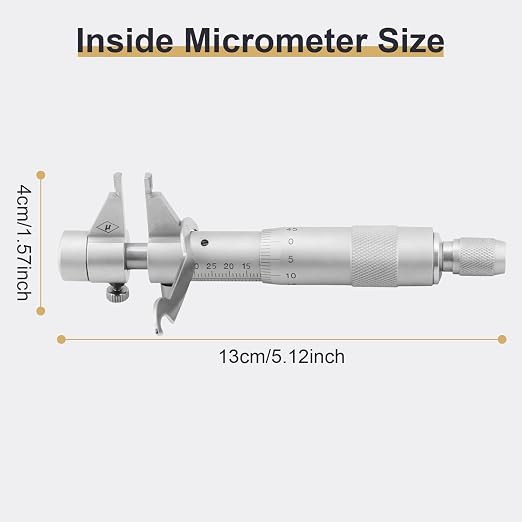 Inside Micrometer Set, Internal Diameter Gage Hole Bore 5-30mm Range 0.01mm Accurate + Wrench + Calibration Ring + Wooden Box