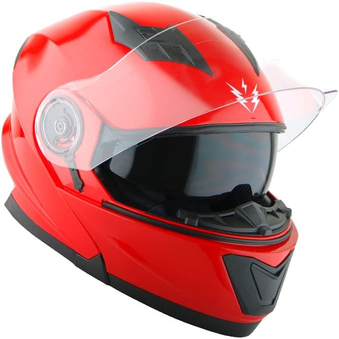 1Storm New Motorcycle Bike Modular Full Face Helmet Dual Visor Sun Shield: Glossy Red