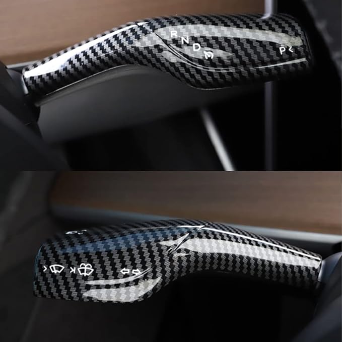 Fit Steering Wheel Column Cover for Tesla Model 3 Model Y, Gear Shift Cover Car Column Shift Knob Protection Cover Car Decor Interior 2pcs(Glossy Carbon Fiber Pattern)