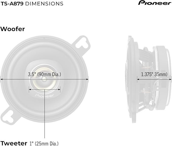PIONEER A-Series Plus TS-A879 3.5” 2-Way Speakers (Pair) – 100W Max, Balanced Sound + Smooth Treble, Great Stock Replacement, Easy Installation