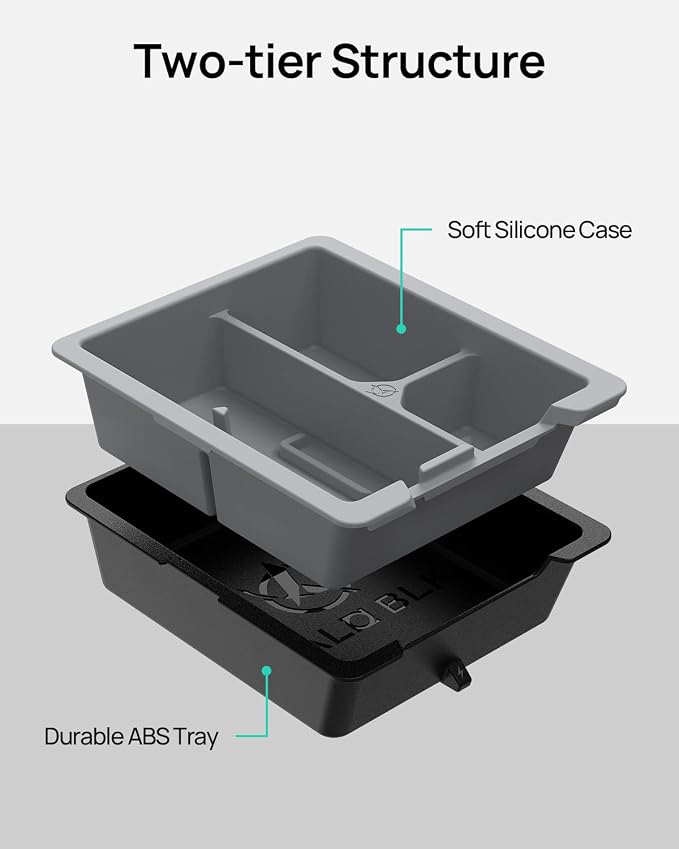 HALOBLK Center Console Organizer Tray, Two-Tier Removable Design Compatible with Tesla Model 3 (2021-2023) Model Y (2021-2024)