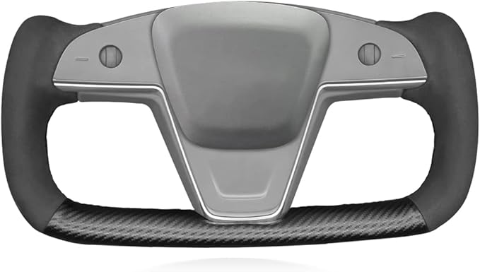 MEWANT Hand Stitch Black Matte PU Carbon Fiber Suede Steering Wheel Cover for Tesla Model S Yoke 2021-2023 Model X Yoke