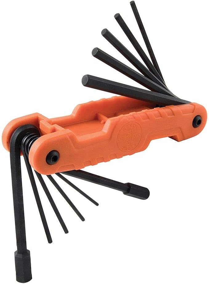 Klein Tools D20009NEGLW Side Cutter Linemans Pliers Cut ACSR, Screws, Nails, Hard Wire, 9-Inch Hi-Viz Pliers & 70550 Hex Wrench Key Set, 11 SAE Sizes, Heavy Duty Folding Allen Wrench Tool