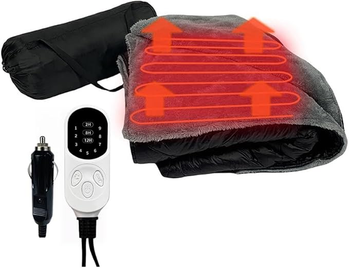 12V Electric Car Plug Heated Blanket - 70.8"x57" Heating Blanket for Car, Outdoor Plush Blanket,Camping Blanket, Overheat Protection 9 Heating Levels and 2,8,12 Hours Auto Off