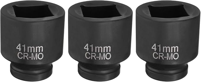HARFINGTON 3pcs 4 Point Square Socket 1" Drive 41mm Metric CR-MO Phosphate Blackening Standard Wheel Impact Sockets for Auto Repair Mechanical Maintenance Home Install