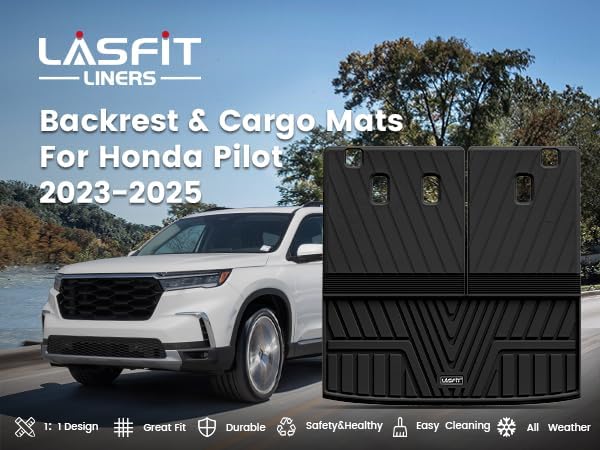 LASFIT Trunk Mat with Backrest Mat for Honda Pilot 2016-2023 2024 2025, All Weather TPE Custom Fit Pilot Cargo Mat Cargo Liner Cargo Tray Trunk Liner Trunk Tray with Seatback Cover, Black