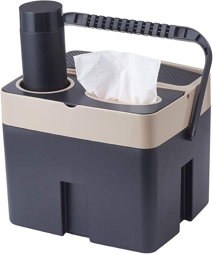 Beige Multi-function Storage Bucket Organizer Car Trash Can Cup Holder Tissue Box Car Interior Organizer