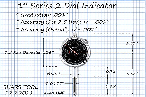Shars 1" High Precision Dial Indicator, .001" Graduation 303-3111B !
