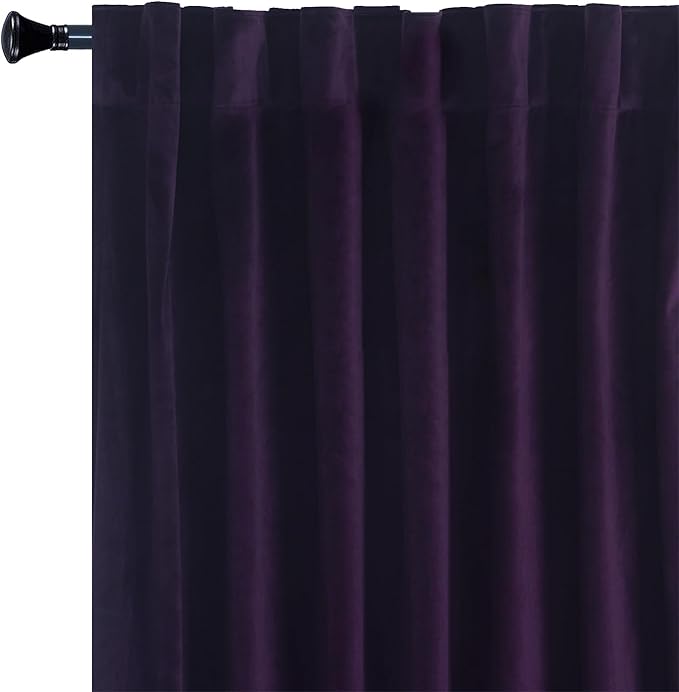 Roslynwood Luxury Soft Deep Purple Velvet Curtains 120 inches Long Back Tab Thermal Insulated Blackout Window Drapes for Living Room/Bedroom/Dining Room, W52 x L120, 2 Panels