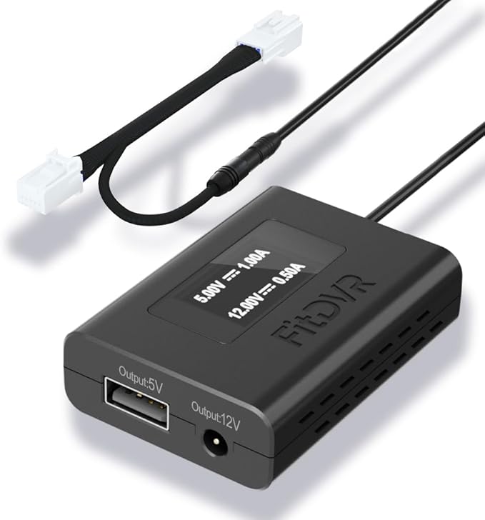 Dash Cam Power Adapter (10-Pin) for Dodge, Jeep, Ram, Chrysler and More, LED Display USB Power Source, Connects to Rearview Mirror, Fuse Protection, Easy to Install, 5V 12V Output, D3-012