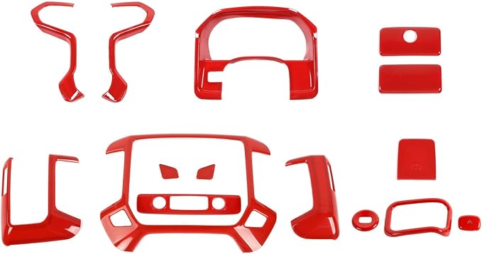 JWWY Interior Trim Kit Compatible with 2014–2017 Chevy Silverado & GMC Sierra, Center Console Dashboard Passenger Side Glove Box & Push Start Button Cover Trim Accessories Red 15pcs
