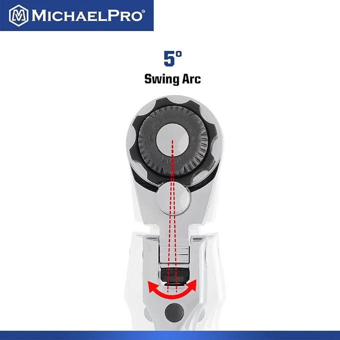 MichaelPro MP001228 19-Piece 3/8-Inch Drive Flex Head Ratchet and Socket Set, Reversible with Quick Release, No Popular Sizes Skipped