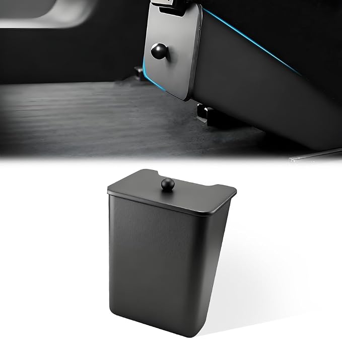 Rear Trash Can Compatible with 2024 2025 Model 3 Highland (Not for 2017-2023 Model 3), [Magnetic Lid] TPE Garbage Can Bin Accessories, Rear Center Console Storage Box Organizer, Black, 1 PC