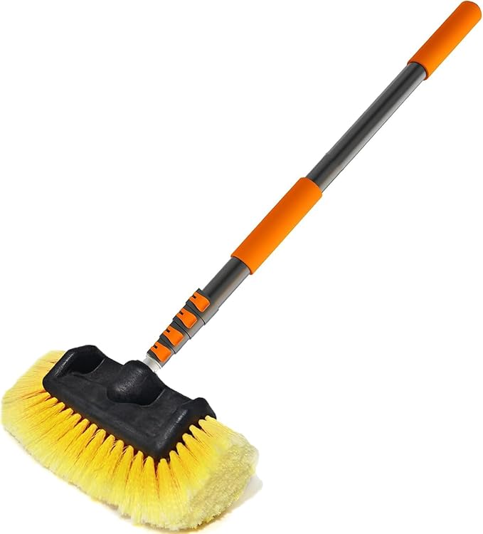 LAANPOLE 16FT Car Wash Brush with Long Handle, Car Cleaning Brush with 12 Inch Soft Bristle, Solar Panels Cleaner with Telescoping Pole for RV, Truck, Boat, House Siding