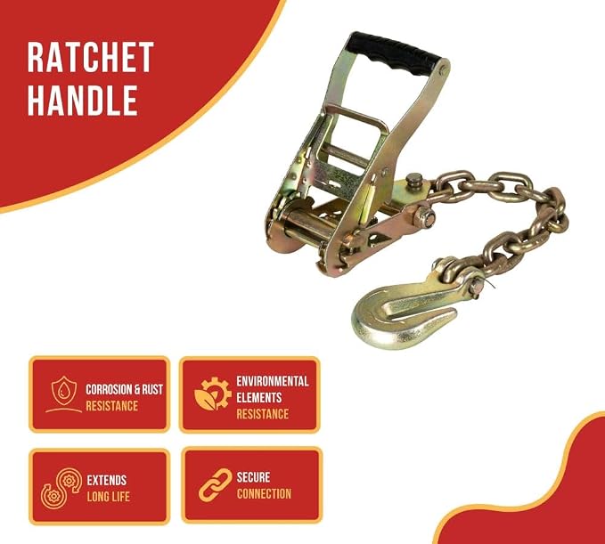 Mytee Products (8 Pack) 2" x12' Car Tie Down Ratchet Lasso Straps with Chain Anchor - 3,335 LBS WLL - Car Hauler Tire Straps for Trailers - Tie Down for UTV, Trucks, ATV