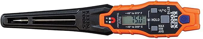 Klein Tools IR07 Dual Infrared (IR) and Probe Pocket Size LCD Digital Thermometer & ET10 Magnetic Digital Pocket Thermometer