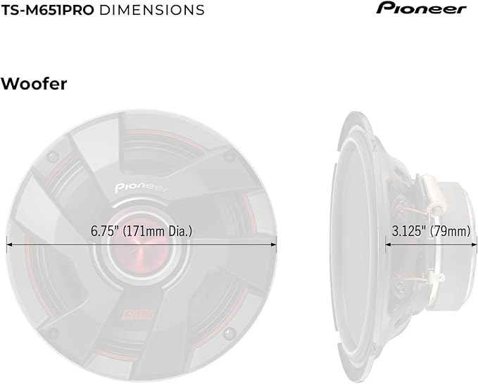 PIONEER P.R.O. Series TS-M651PRO 6.5” Speakers (Pair) – 300W Max, Perfect for high-SPL Builds and pro-Level car Audio