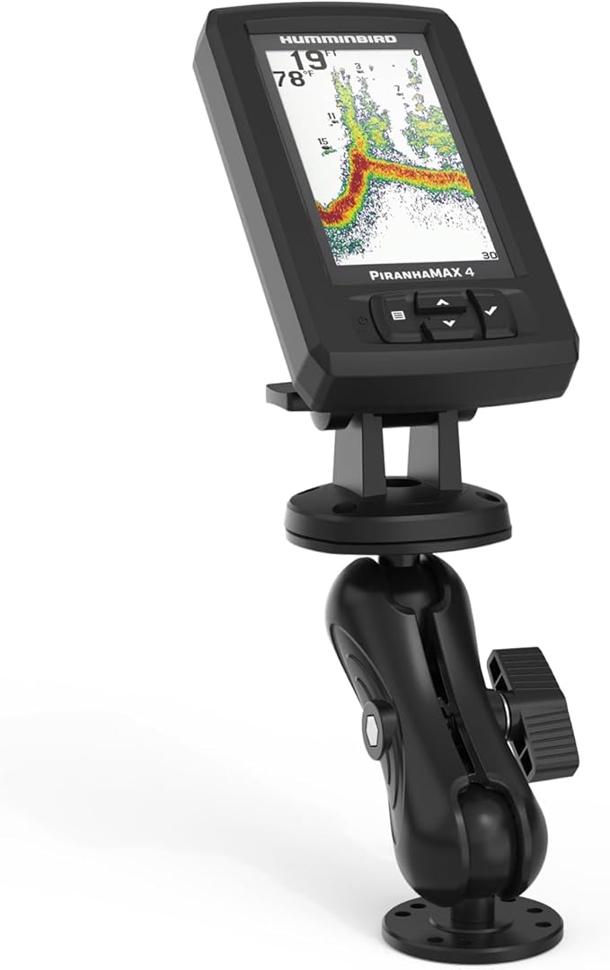 Aluminum Alloy Fish Finder Mount with C Size 1.5" Ball Rectangular Plate & Round Base, 5.19" Arm Marine Electronic Mount Compatible with Garmin,Humminbird Kit (Black)