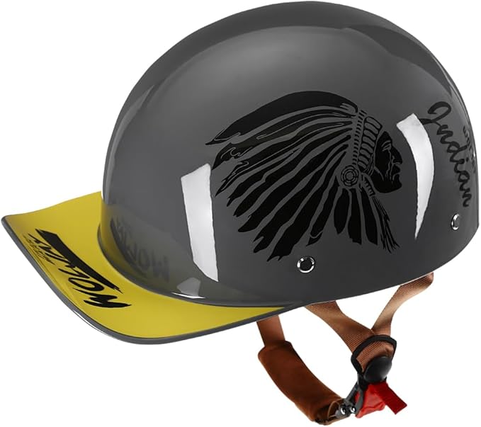 Vintage Retro Open Face Motorcycle Helmet Baseball Cap Half Helmets with pull-down Lens for Men Women Moped Cap Jet Scooter Street Cruiser - DOT Certified (Indian-Gray,X-Large)