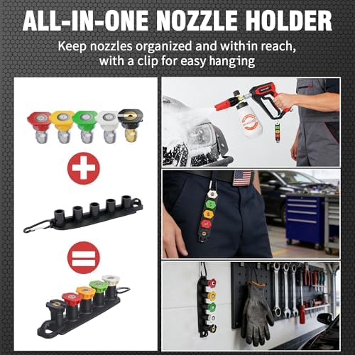 High-Pressure Washer Foam Cannon Accessory, Dual-Connector, 1-Liter Bottle, 5 Nozzles & High Pressure Washer Gun, 4000 PSI Max, 5 Nozzles, Anti-Kink Swivel, 1/4” Quick Connect, Compatible with M22-14