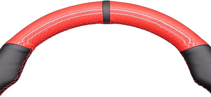MEWANT Hand-Sewing DIY Red Glossy Carbon Fiber + Black Microfiber Leather Car Steering Wheel Cover for Subaru WRX (STI) 2015-2019 / Levorg 2015-2019/ WRX Steering Wheel Cover Accessories