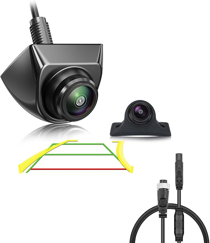 GreenYi AHD 1080P Car Backup Camera with Dynamic Trajectory Guide Line + 4Pin Male to M12 Aviation Female Cable Plug Adapter Converter