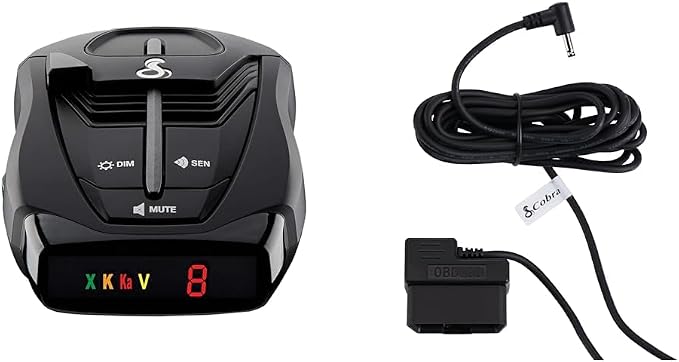 Cobra RAD 380 Laser Radar Detector + OBDII Power Cord Bundle – Long Range Detection, LaserEye Front and Rear Detection, IVT Filtering, Adjustable Sensitivity, Digital Signal Processing, Black