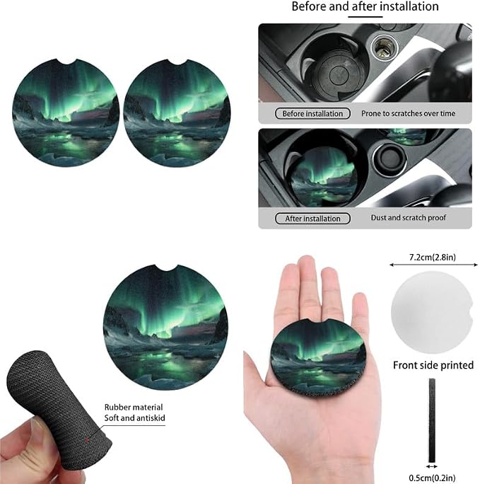 Northern Lights Print 13 pcs Full Set Arctic Glacier Iceberg Car Accessories Front Rear Seat Protection Universal for SUV Truck Vans Sedans, Green