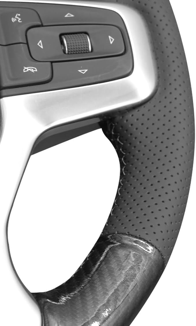 MEWANT Steering Wheel Cover for Chevy Silverado 1500 2019-2024/2500 3500 2020-2024/Blazer 2019-2024/Suburban Tahoe 2021-2024 Carbon Fiber Hand-Stitched Steering Wheel Wrap