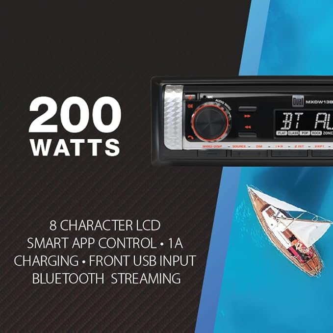 Dual Electronics MXP152B Marine Stereo with (2) 6.5" Marine Speakers & Antenna | AM/FM Boat Radio Digital Media Receiver with Built-in Bluetooth | USB Playback with 2.1A Fast Charging | Black