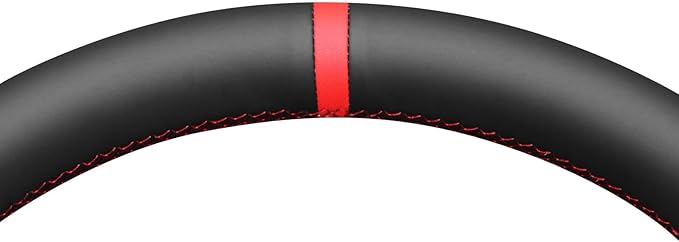 MEWANT Hand Stitch Black Smooth Geom Embossed Artificial Leather Steering Wheel Cover for Ford Mustang 2024