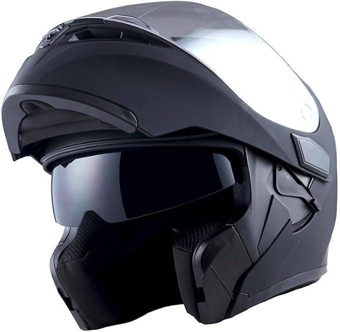 1Storm Motorcycle Modular Full Face Helmet Flip up Dual Visor Sun Shield: HB89 Matt Black; Size XL