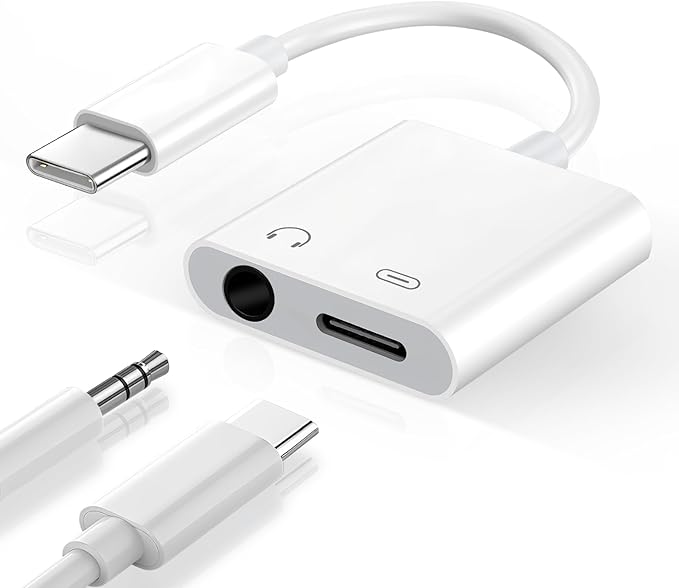 Seulliya USB C to 3.5mm Headphone Jack and Charger Adapter, 2-in-1 Audio & Fast Charging Splitter for Apple iPhone 17/16/15/Pro/Pro Max, iPad, Samsung, Pixel, and More 1Pack