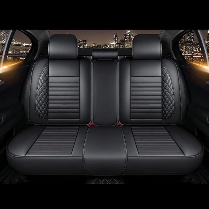 otoez Car Seat Covers Full Set, Black Leather Seat Cover Universal Fit for Most Car SUV Sedan Pick-up Truck, Waterproof Automotive Front and Back Seat Protector (Black)