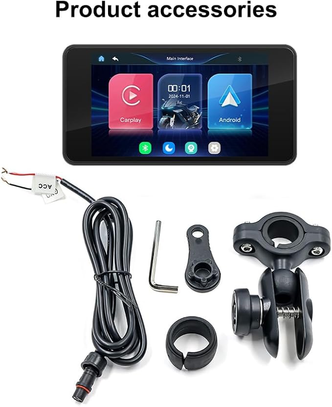 Motorcycle CarPlay Screen with Wireless Apple CarPlay Android Auto,4.7 Inch Waterproof Touch Screen, GPS Navigation for Motorbike Supports GPS Navigation/Mirror Link/Bluetooth Transmission