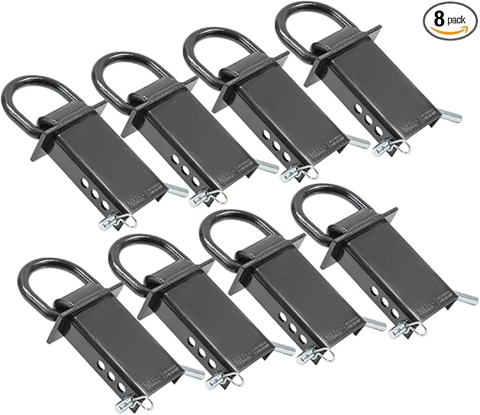 Mytee Products 8 Pack 5/8 Inch Stake Pocket D Rings, 18000 lbs | Heavy Duty Adjustable Trailer Stake Pocket Tie Down Utility for Flatbed Trucks & Trailer w/Hitch Pin, 4 Holes for Adjustment