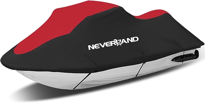 NEVERLAND Waterproof Jet Ski Cover - Compatible with Yamaha Seadoo, Jet Ski Covers 2 3 Seater UV Resistant Heavy Duty Cover with 2 Air Vents Suitable for 2 3 Seater Lengths 115'' to 120"(Red)
