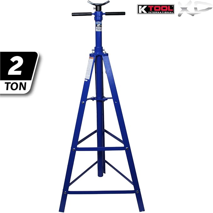 K Tool International XD61002 2 Ton Automotive Under Hoist Tripod Stand for Garages, Repair Shops, and DIY, 4,000lb. Capacity, Support Range 49"-79.75", Heavy Duty Steel, 24" Base, 3.25" Saddle, Blue