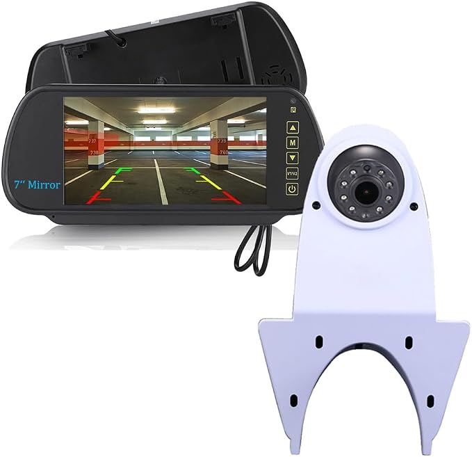 Universal Camera Car Top Mount Rear View Reverse Parking Camera,Replacement for Citroen Berlingo Jumper Jumpy Nemo Dacia Dokker Van Navara HD All RV Models(White Camera with 7 inch Rear View Mirror)