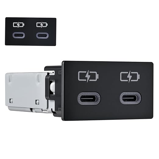 90W Car Charger USB c Dual Port Adapter Center Console Socket for Toyota Tacoma Fast Charging (Flat Type-C (45W)+Type-C (45W))
