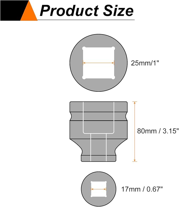 HARFINGTON 3pcs 4 Point Square Socket 1" Drive 17mm Metric CR-MO Phosphate Blackening Standard Wheel Impact Sockets for Auto Repair Mechanical Maintenance Home Install