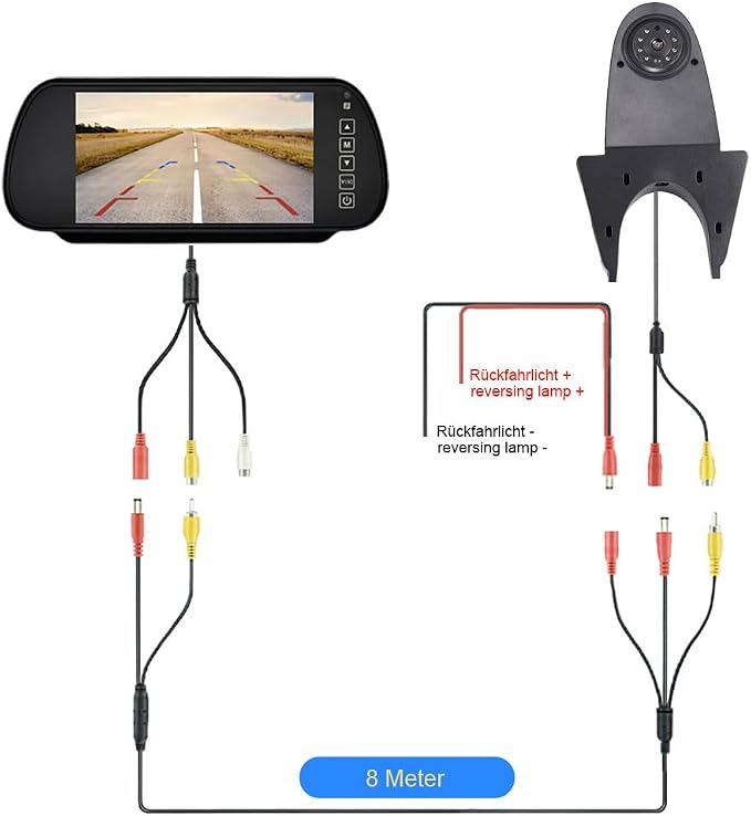 Car Brake Light Lamp Rear View Backup Reverse Camera Waterproof +7" LCD Mirror Replacement for Renault Master Opel Vivaro Mercedes Sprinter Viano Vito Transit Ducato VW Crafter T5(Black)