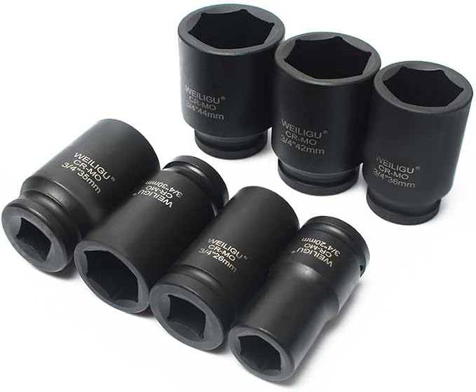 8-Piece 3/4” Drive Socket Sets with Case Metric 22, 24, 27, 30, 32, 36, 38, 41mm Deep Impact Socket Set