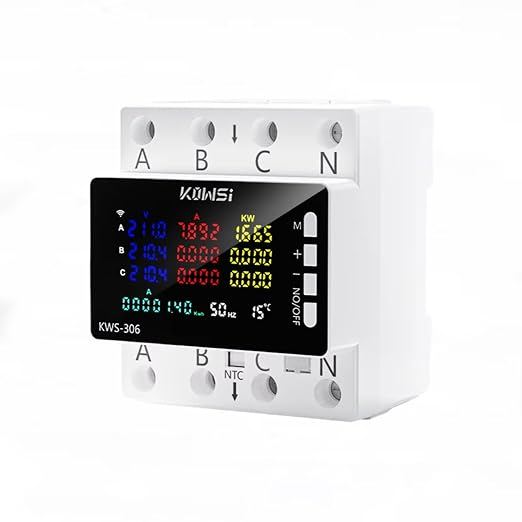 KWS-306WF Energy Meter Power Meter DIN Rail 3 Phase 4 Wire Voltage AC 85-290V Voltmeter Amps Watt Kwh Meter with Color Screen