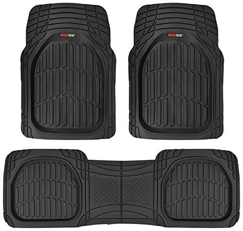 Motor Trend MT-923-BK Black FlexTough Contour Liners-Deep Dish Heavy Duty Rubber Floor Mats for Car SUV Truck + BDK MT-785-BK Black Heavy Duty Cargo Floor Mat-All Weather Trunk Protection