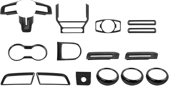 Hoolcar 17PCS Carbon Fiber Interior Trim Kit Cover for 2015-2023 Ford Mustang Center Console Decoration Interior Accessories
