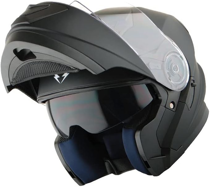 1Storm New Motorcycle Bike Modular Full Face Helmet Dual Visor Sun Shield: Matt Black