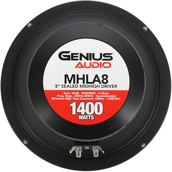 Genius Audio MHLA8 8" Midhigh Drivers - 1400W - 700 WMAX - 1.5" Vc Car Audio Midhigh Speaker - 4 Ohm, Ferrite Magnet